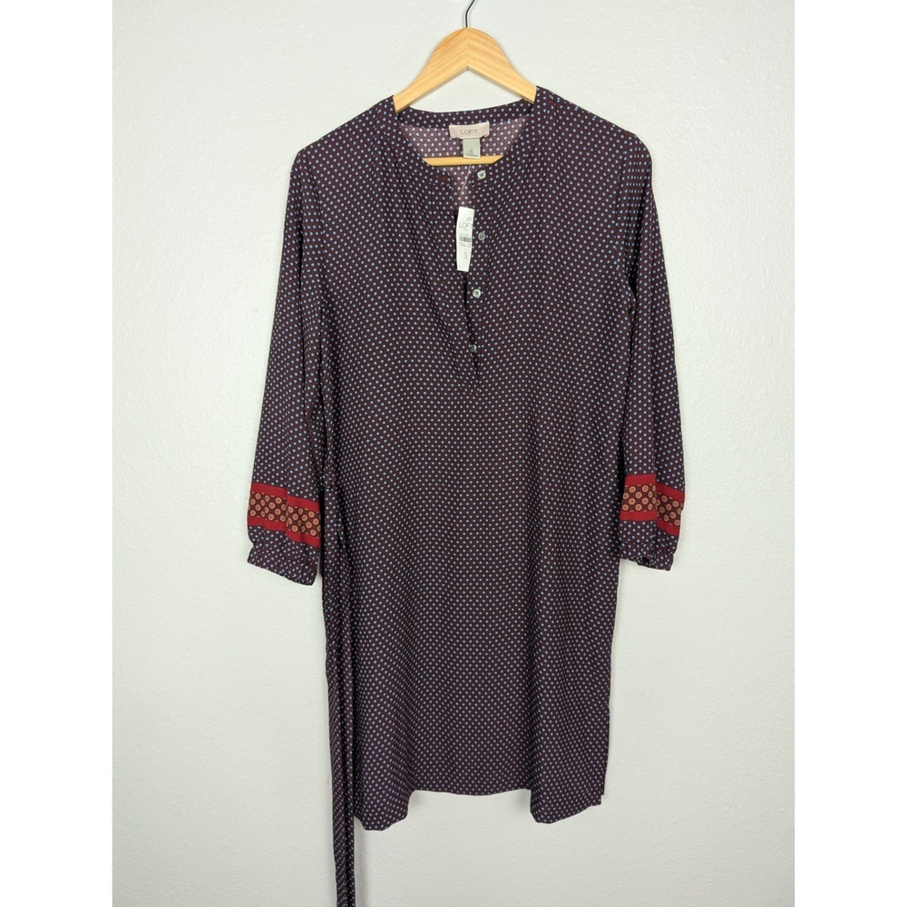 NWT LOFT Shift‎ Dress S Burgundy Blue 3/4 Sleeve Women's 216